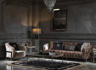 Three-seater sofa set, armchair, beige fabric sofa, upholstered sofa, coffee table